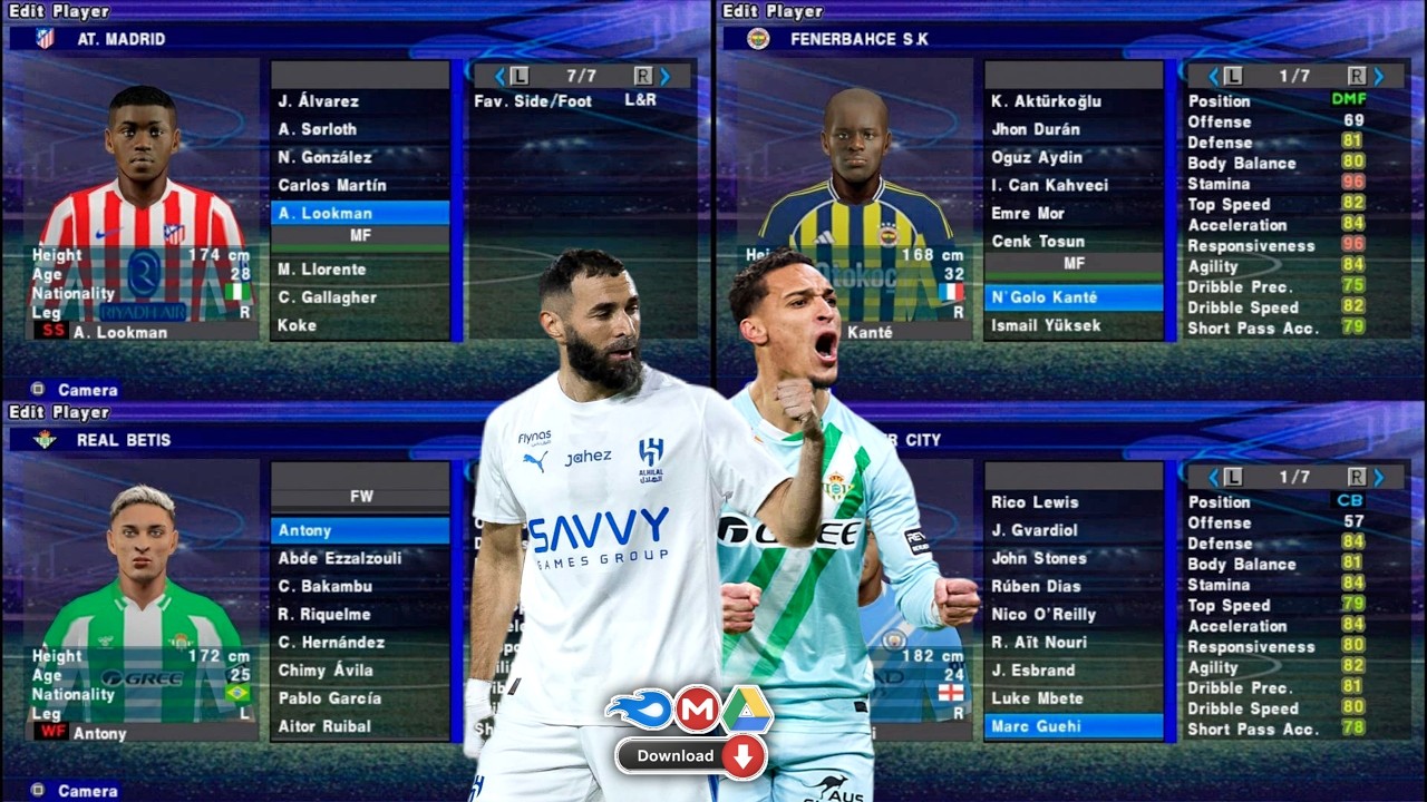 EFOOTBALL PES 2026 PPSSPP ISO NO TEXTURES & NO SAVE DATA NEW KITS 2025/26 REAL FACES & TRANSFERS