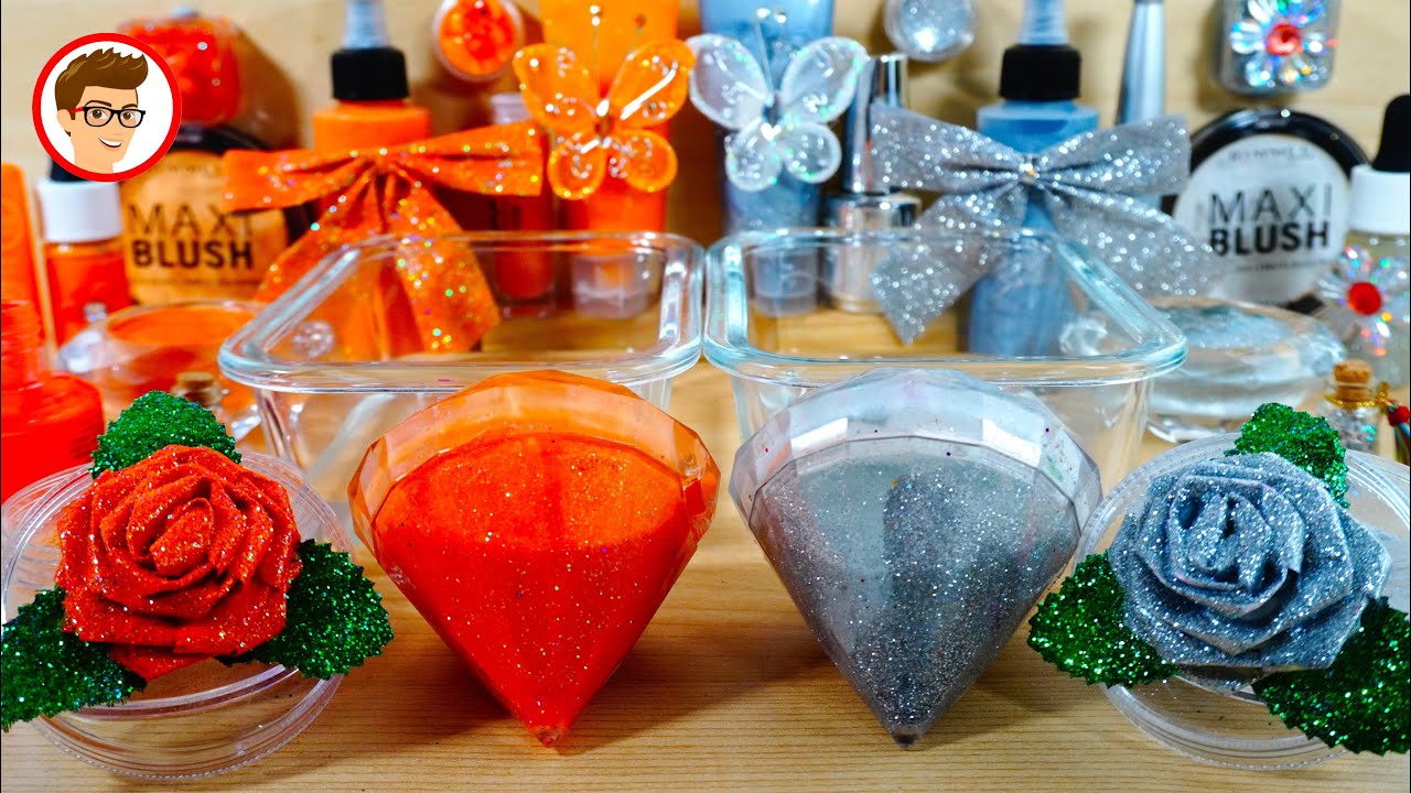 orange vs silver makeup mixing into slime | satisfying asmr slime video 60 🍊⚙