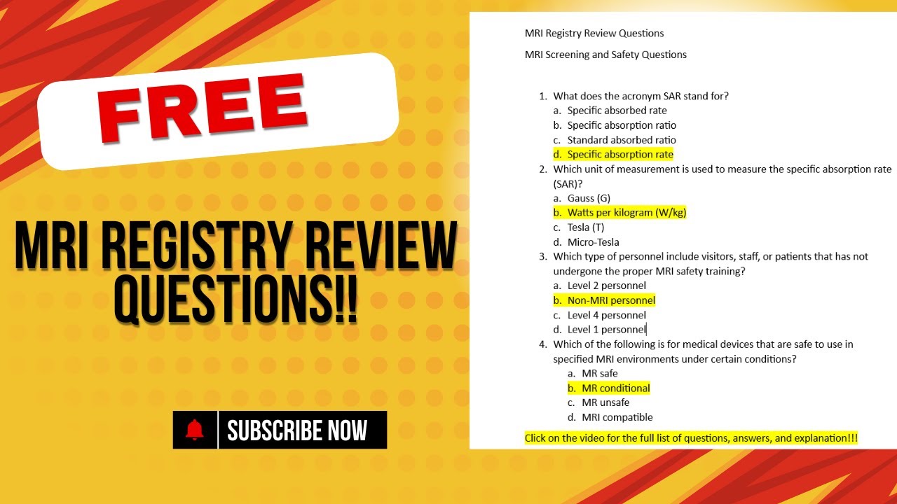 MRI Registry Review Questions (Patient Safety) | for ARRT or ARMRIT Board Exam