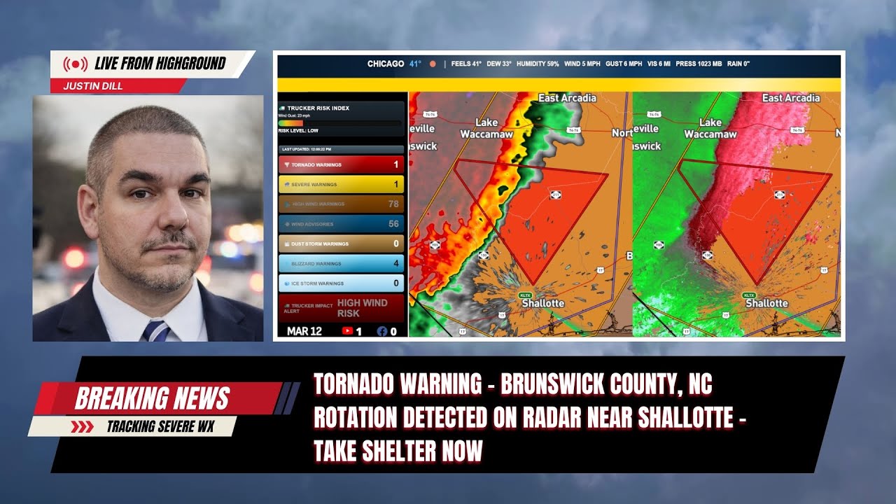 Tornado Warning Near Shallotte NC – Rotation on Radar