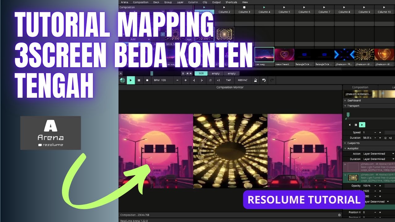 Cara Mapping Tiga Screen Beda Konten Tengah || Resolume Tutorial