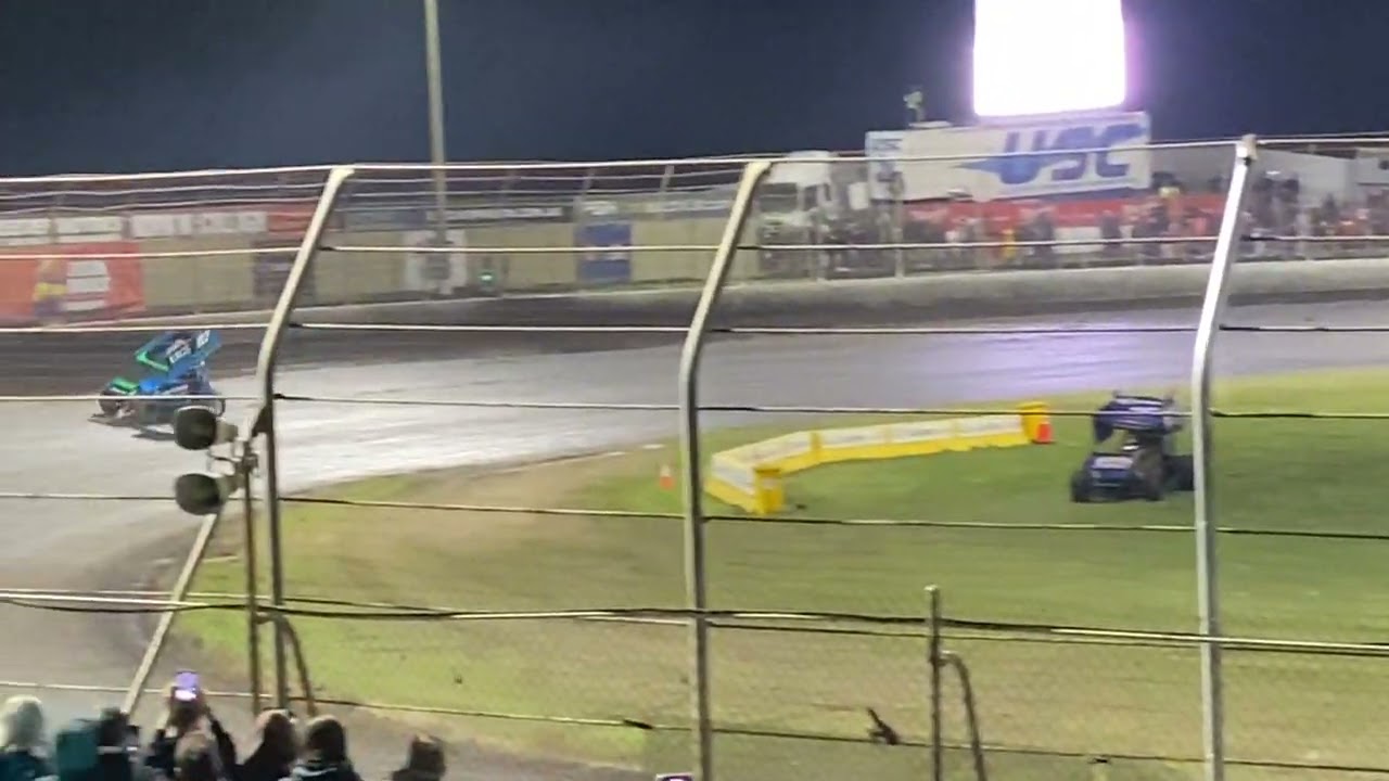 Aaron Reutzel Donut celebration Winner of The 51st Grand Annual Sprintcar Classic Premier Speedway