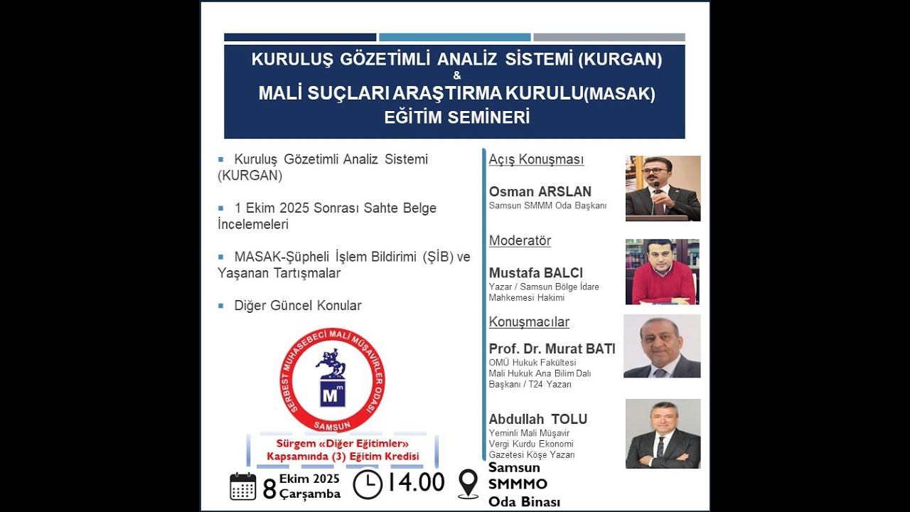 Kuruluş Gözetimli Analiz Sistemi (KURGAN) Mali Suçları Araştırma Kurulu(MASAK) Semineri 08.10.2025