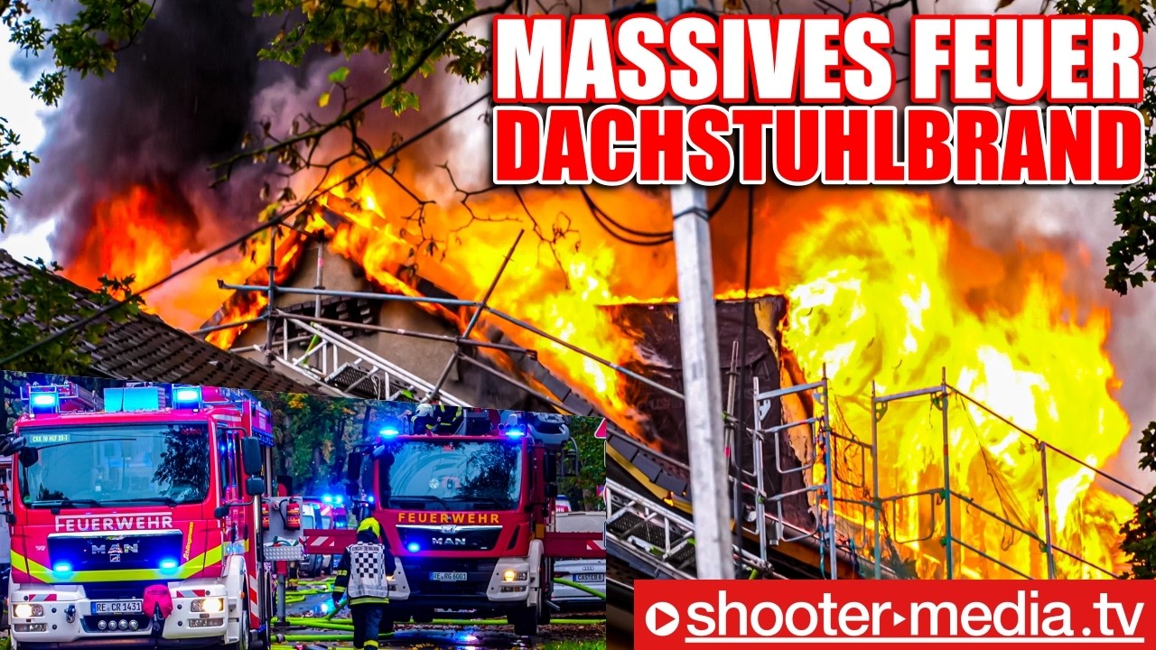 🔥  MASSIVES FEUER AUF GEBÄUDEDACH  🔥 | 🚒  Werkfeuerwehr unterstützt mit Teleskopmast  🚒