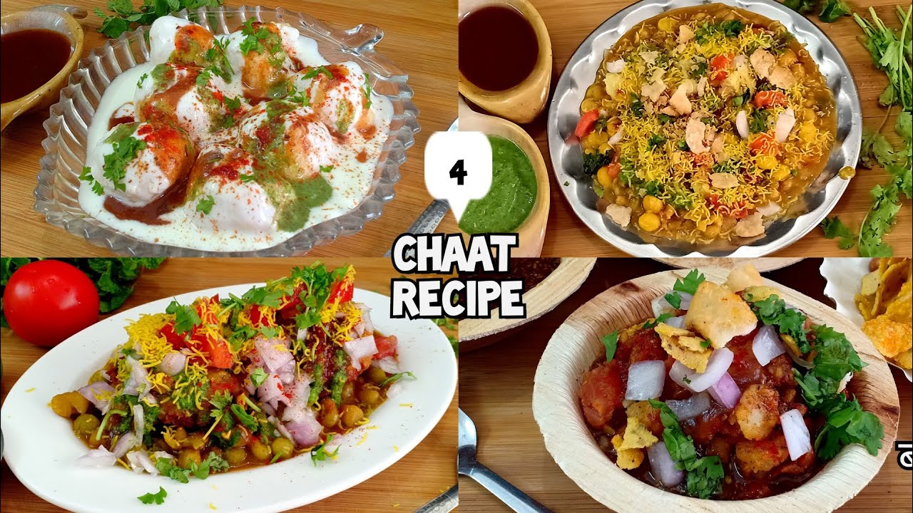 4 चाट रेसिपी साथ में इमली चटनी और हरी चटनी | 4 different type of chaat recipe | chaat recipe