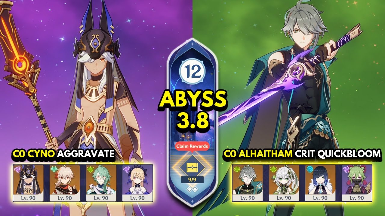 C0 Cyno Aggravate & C0 Alhaitham Quickbloom | Spiral Abyss 3.8 Floor 12 9 Stars | Genshin Impact 3.8
