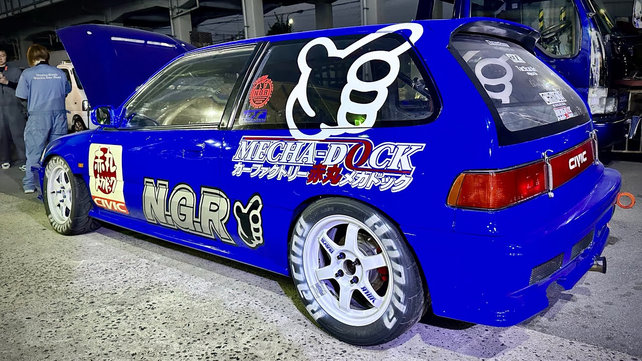 MECHA-DOCK EF9 Civic Circuit Racer in OSAKA JAPAN! | 赤丸メカドック | JDM Honda B18C | NO GOOD RACING 4K HD