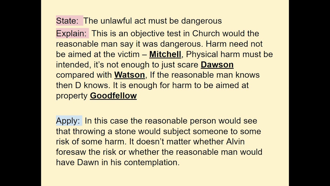 Application of unlawful act manslaughter (constructive manslaughter) to a scenario question