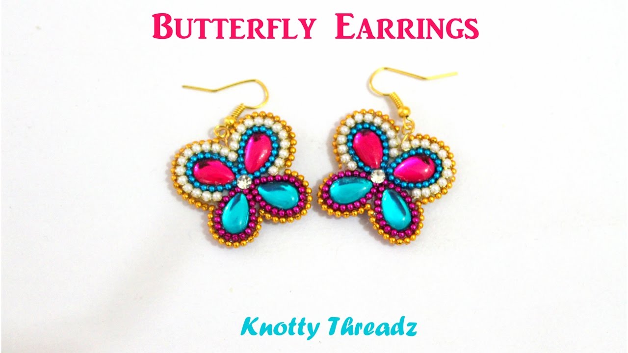 How to make Double Sided Designer Earrings | Butterfly Design | Tutorial | Knotty Threadz !!