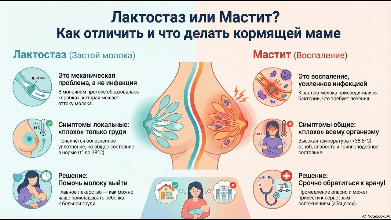 38.5&deg;C &mdash; КРИТИЧЕСКАЯ РАЗНИЦА! ЗАСТОЙ МОЛОКА (Лактостаз) или МАСТИТ? (Знание = Спасение)