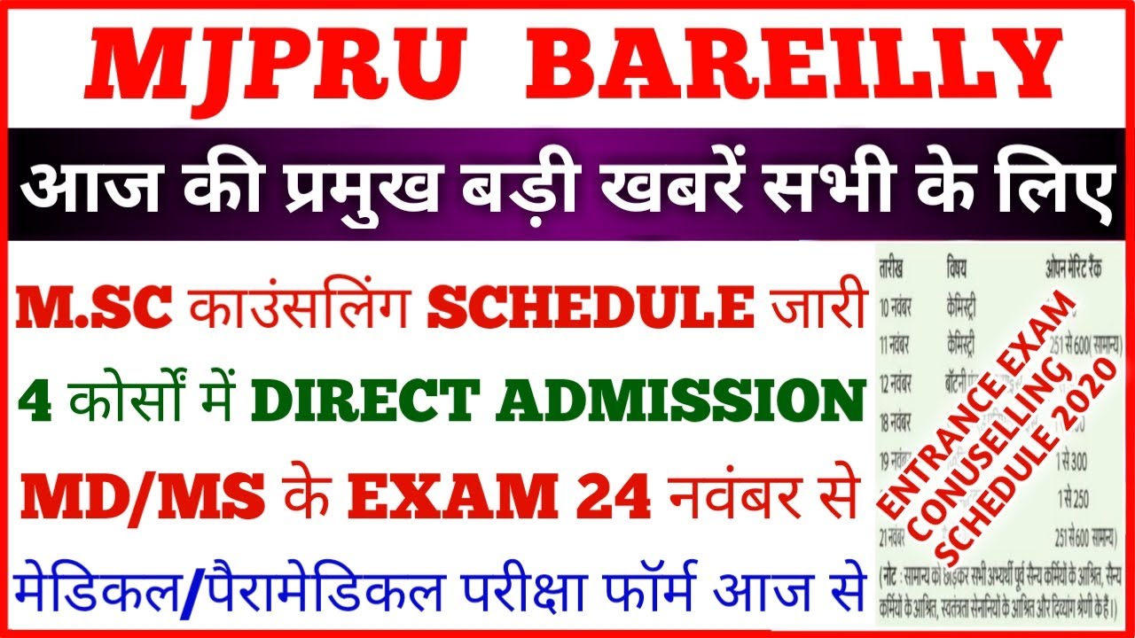 MJPRU ENTRANCE COUNSELLING SCHEDULE 2020 | MJPRU EXAM FORM 2020 | MJPRU RESULT 2020 | IS ANSARI |