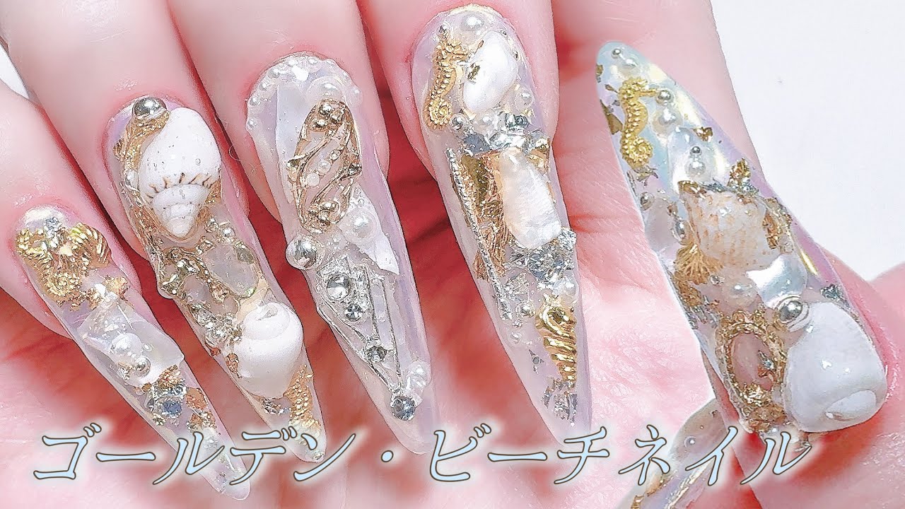 梅雨の日に南国のオーシャンネイル🐚🩵ネイルの長さ出し・セルフネイル / ASMR 睡眠・喋りなし