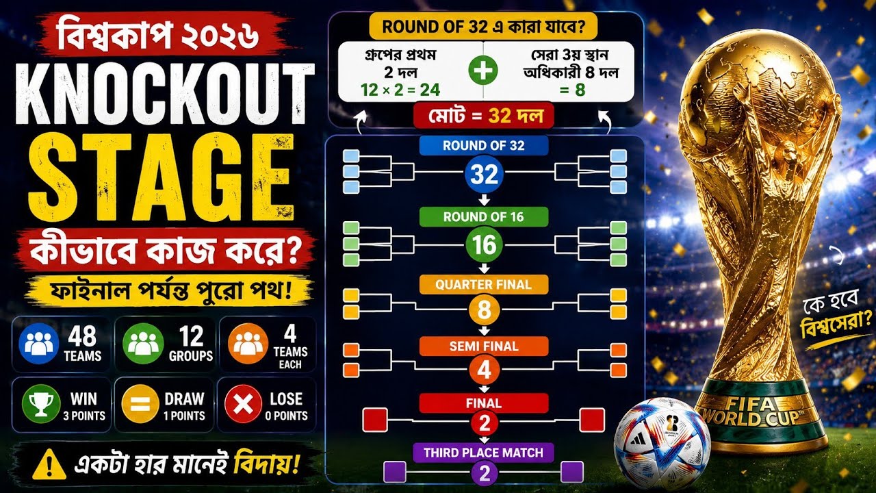 বিশ্বকাপের Knockout Stage কী? ৫ মিনিটে পুরো নিয়ম বুঝে নিন!#worldcup2026 #KnockoutStage
