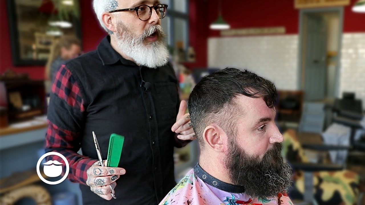 Master Barber Demonstrates a Great Style for Thin Hair with Beard Trim