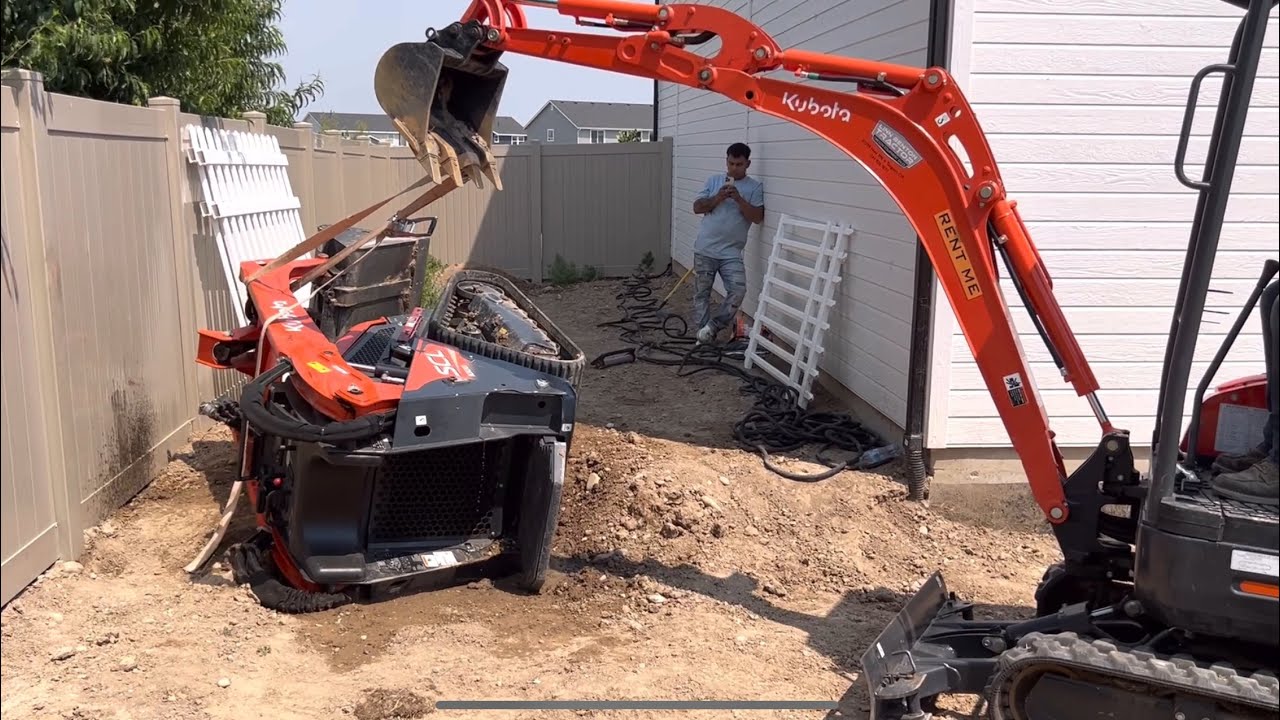 Not AGAIN!!! Another skidsteer recovery! Possibly caught on Fire! #rollover #recovery
