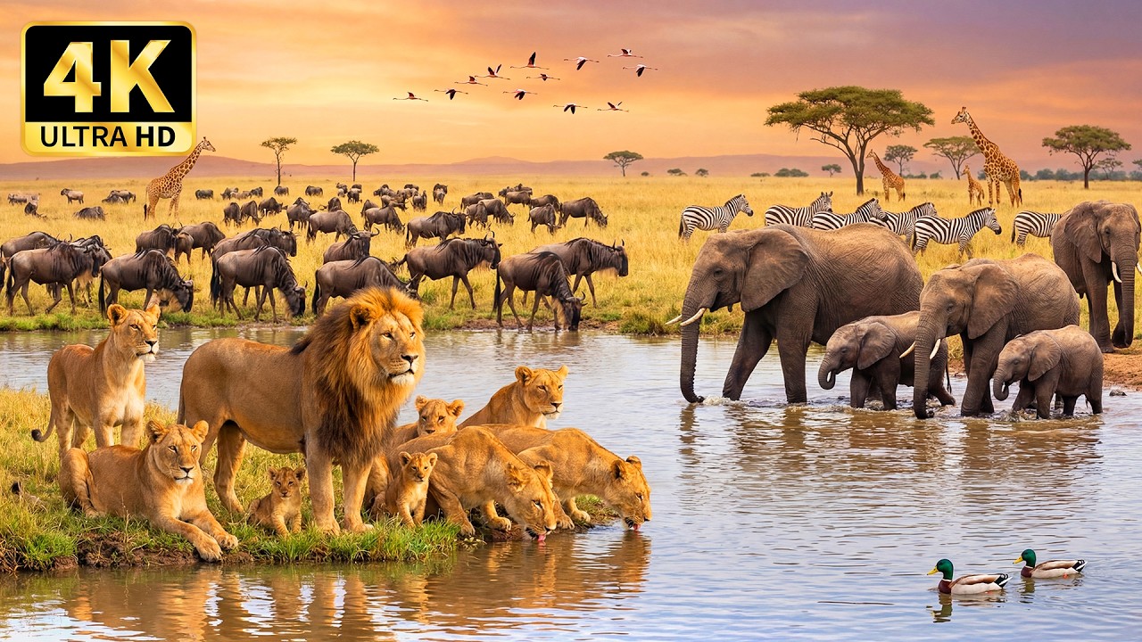 4K African Safari | Incredible Wild Animal Moments and Tranquil Scenery with Soothing Music