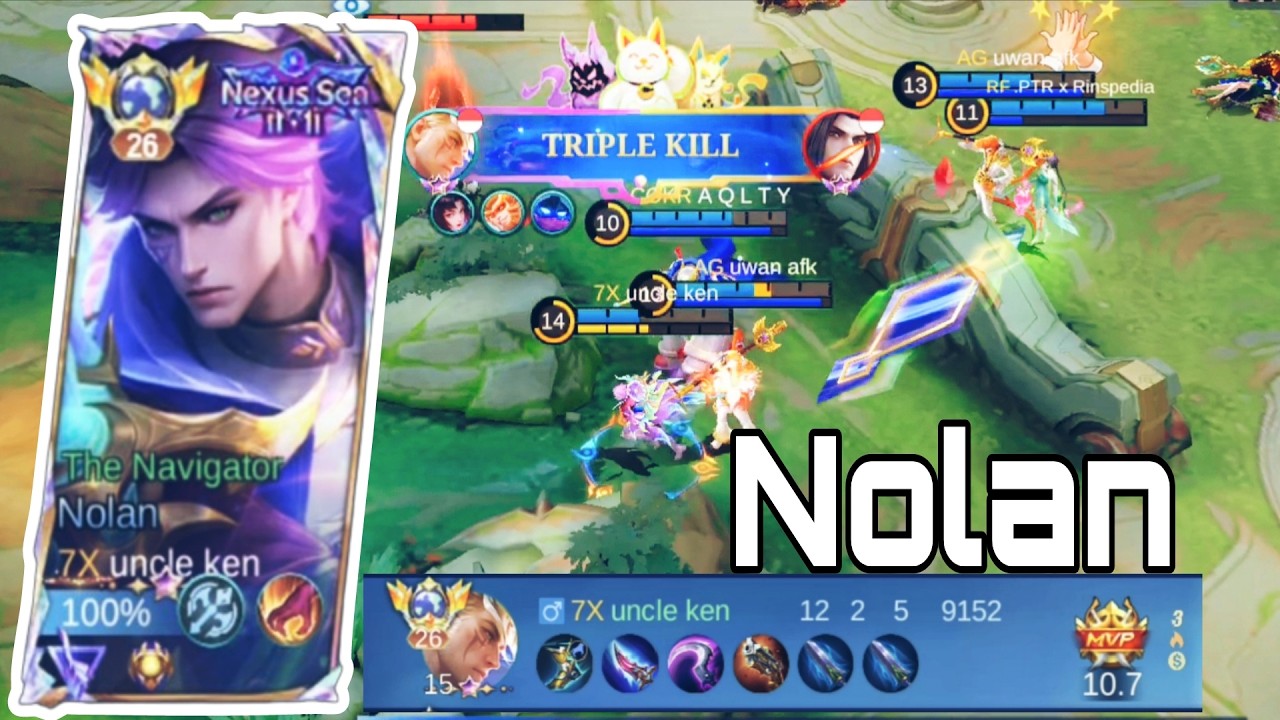 NOLAN INSANE TRIPLE KILL 100% WR DESTROYED THEM | MLBB Gameplay | Top Global Nolan by uncle ken.
