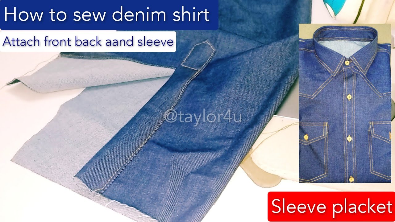 how to make denim shirt front back and sleeve placket | attach shirt parts