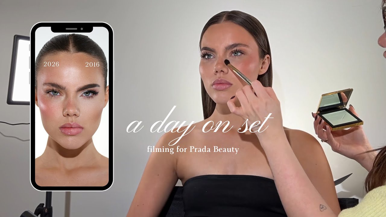 a day on set filming for Prada Beauty