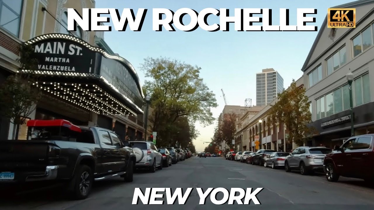 Driving Downtown New Rochelle New York 4K