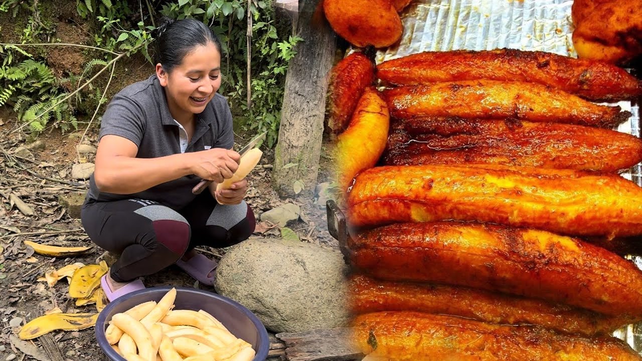 Compartiendo unos ricos plátanos fritos al estilo de Doña Viky