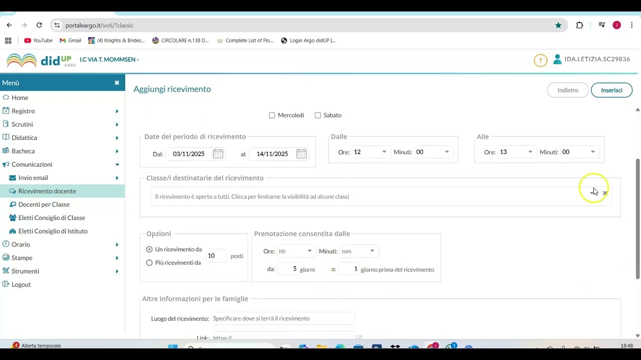 Come inserire il proprio orario di ricevimento
