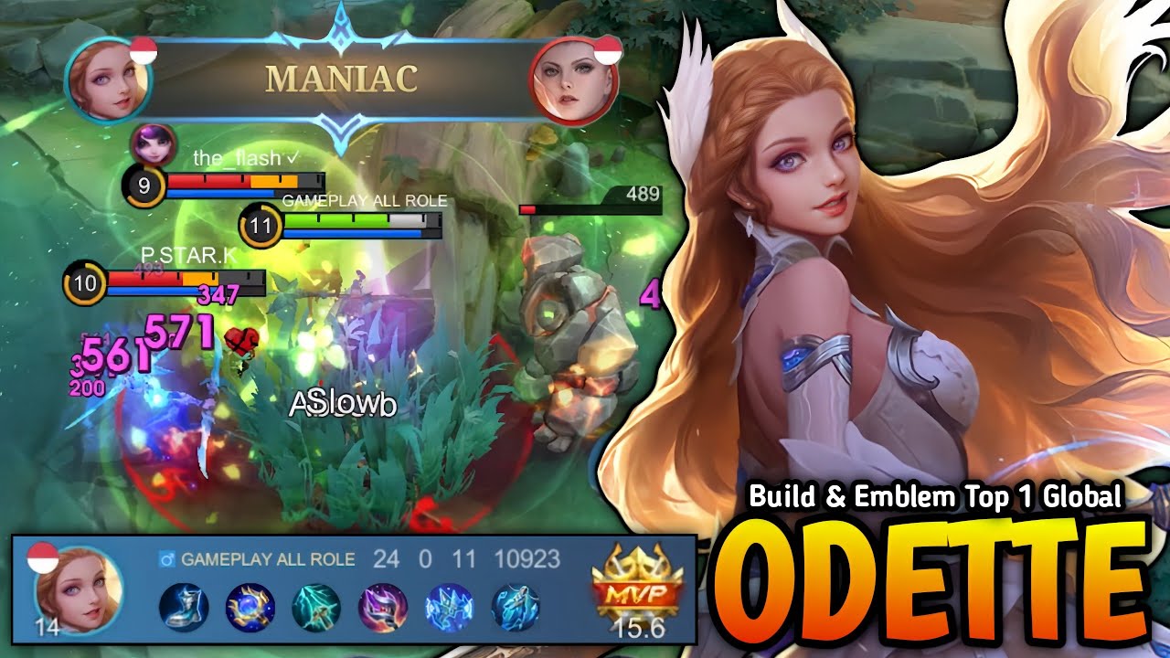24 Kills + MANIAC!! Odette New 1 Shot Combo Build 100% Monster Mid Lane - Build Top 1 Global Odette