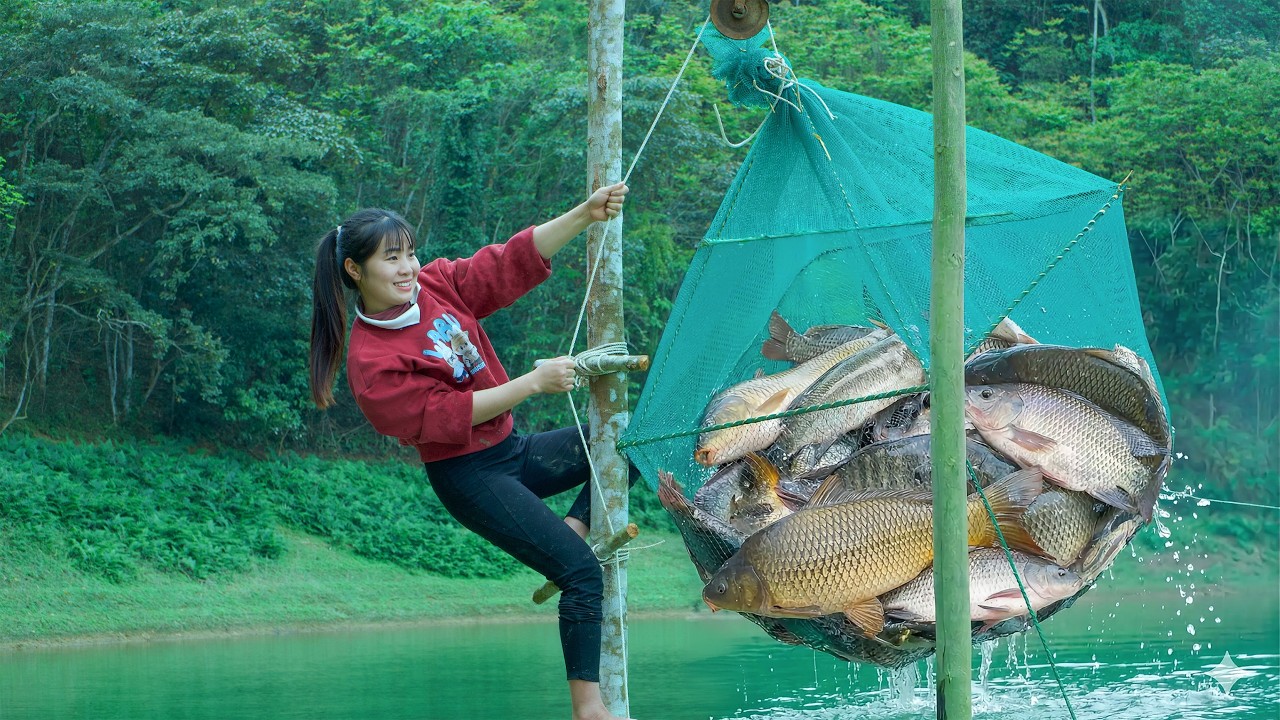 Dropping a Giant Fish Trap 50m Deep – Lake Fishing Alone