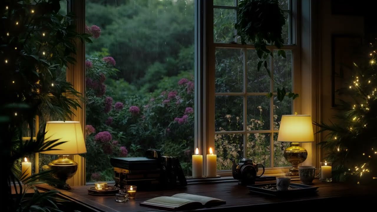 [24 Hours] Cozy Witch Study Room 🕯️ Rainy Window, Warm Candlelight & Calm Focus