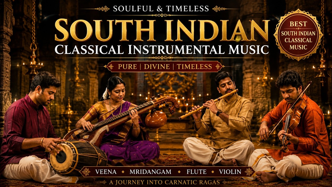 🎵 South Indian Classical Instrumental Music | Veena, Flute, Violin & Mridangam | Carnatic Ragas