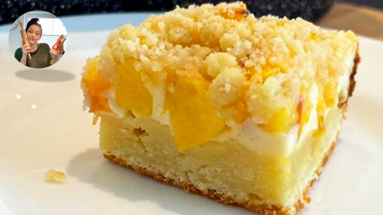 Quark Streuselkuchen mit Pfirsichen / Quarkkuchen mit Streusel und Obst