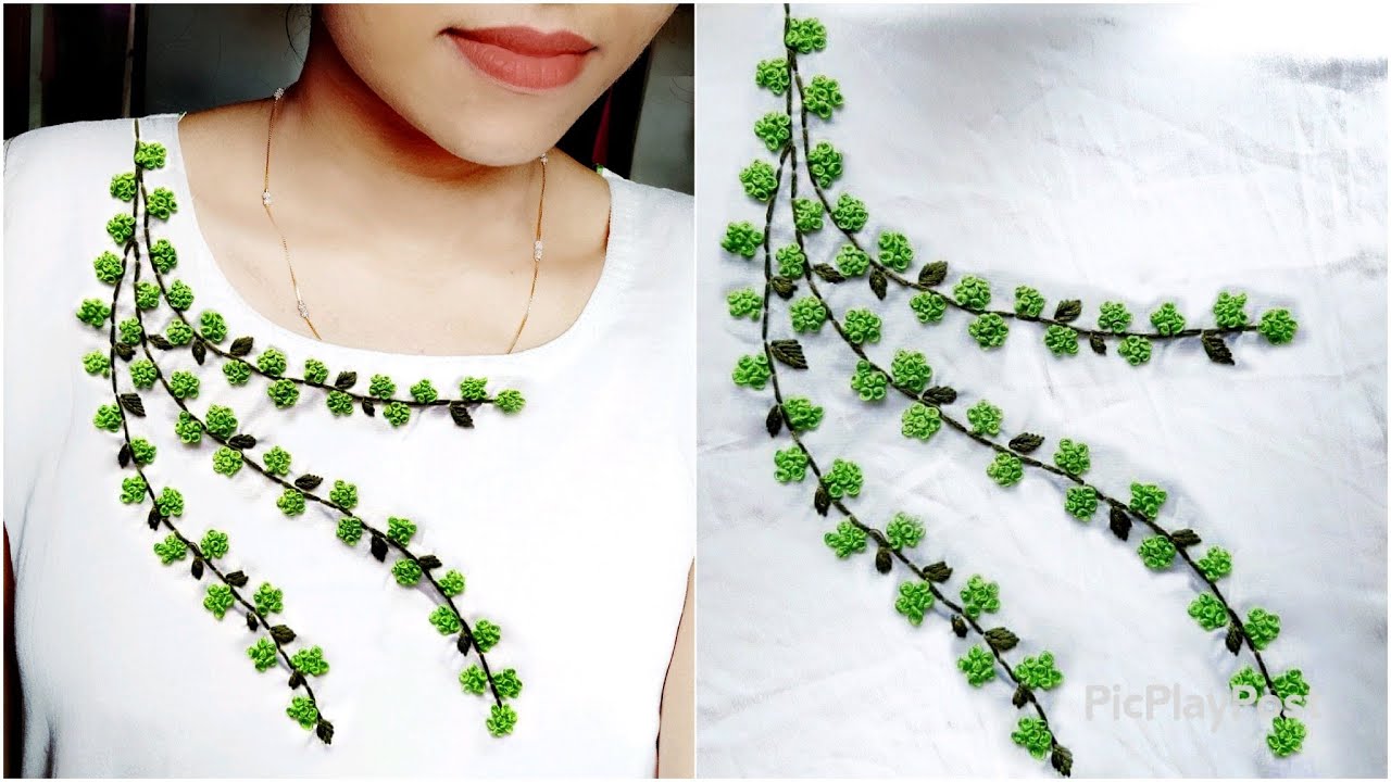 തുടക്കക്കാർക്ക് എളുപ്പത്തില്‍ ചെയ്യാവുന്ന Design|Hand Embroidery neck design|passion in fashion|