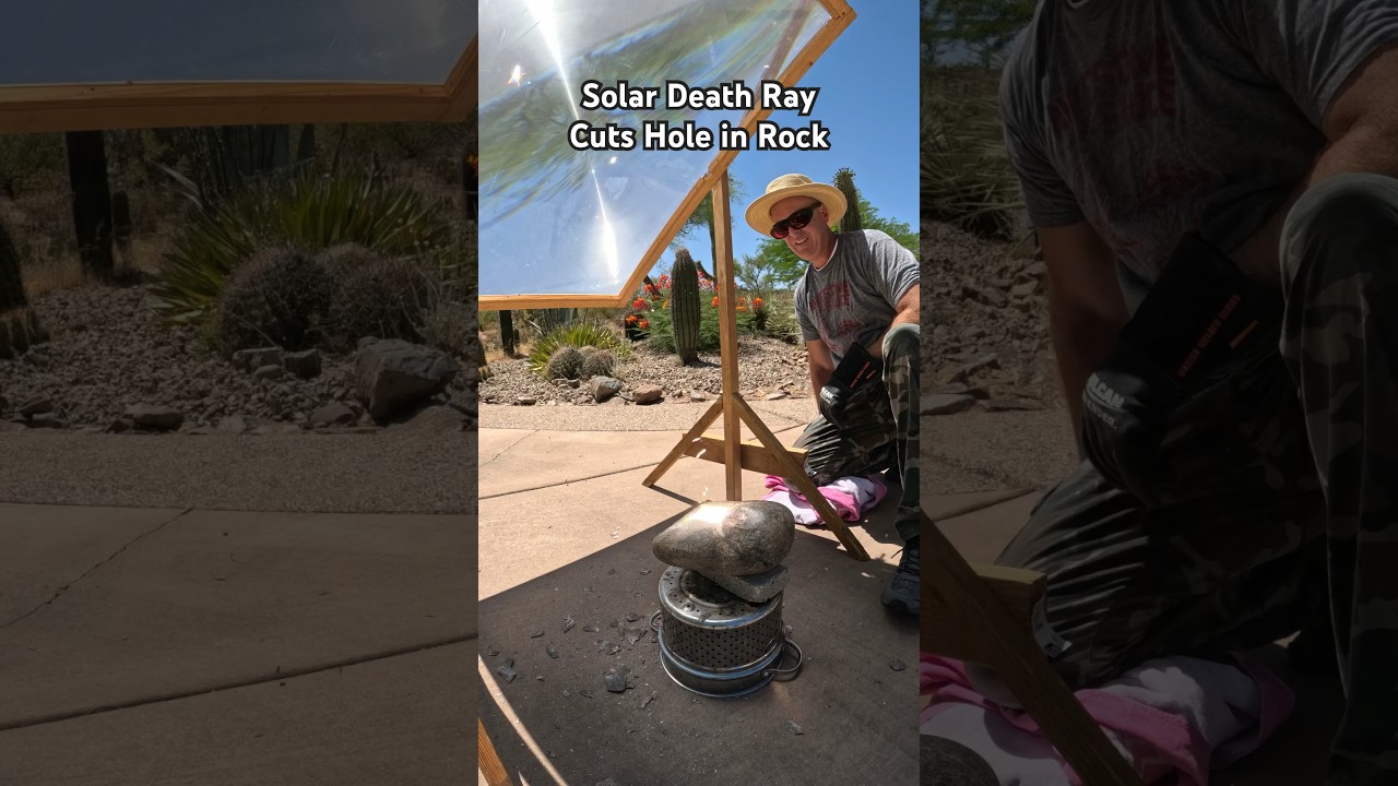 Giant lens cuts into rock with solar power #experiment #energy #sun