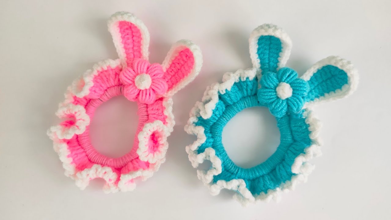🐰Crochet bunny ears scrunchie(ယုန်နားရွှက်လေးနဲ့ ခေါင်းစည်းကြိုး ထိုးနည်း)