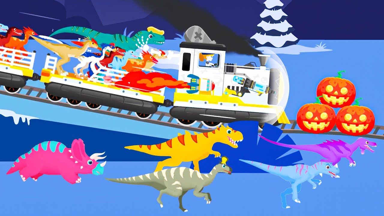 18 DINOSAUR + 6 TRAINS-HALLOWEEN: T-REX, CARNOTAURUS, SPINOSAURUS, TRICERATOPS - DINO KING 231021