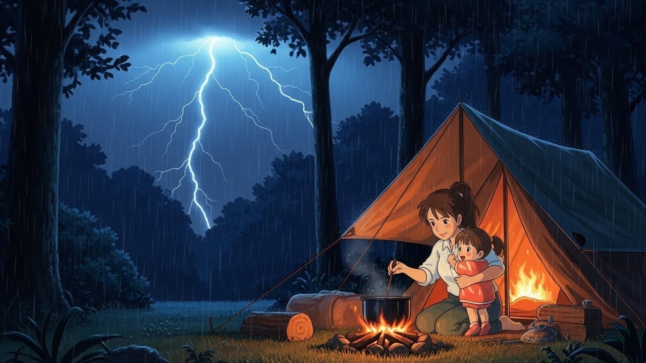 10 Hours Camping in Heavy Storm ⛺ Cooking Soup & Rain Sounds for Sleeping