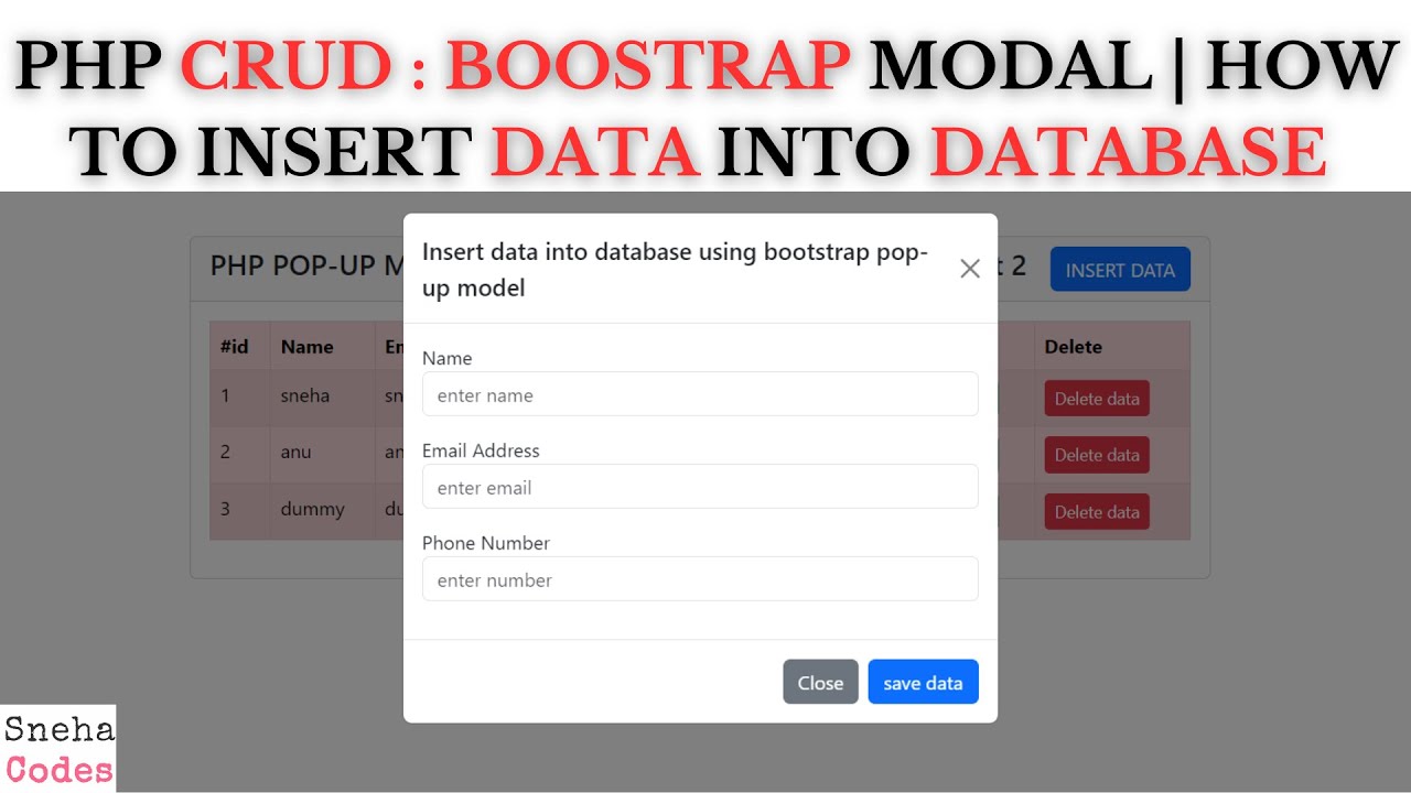 PHP CRUD-1: (всплывающее модальное окно Bootstrap) — как вставить данные в базу данных в PHP