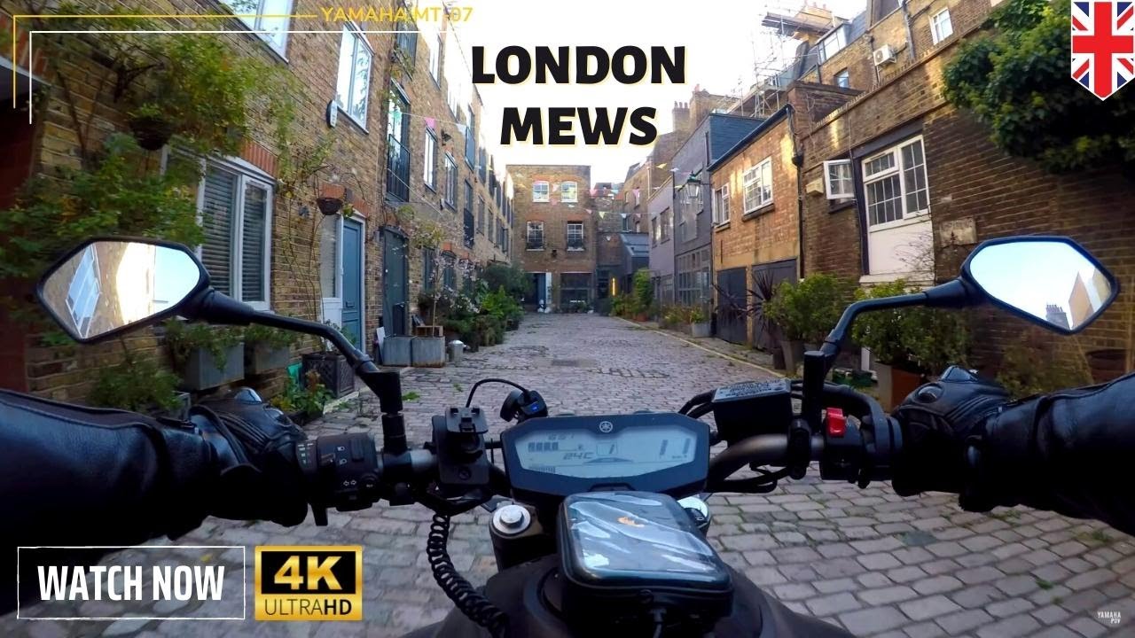 Exploring London Mews on a motorbike - picturesque backstreets in the city