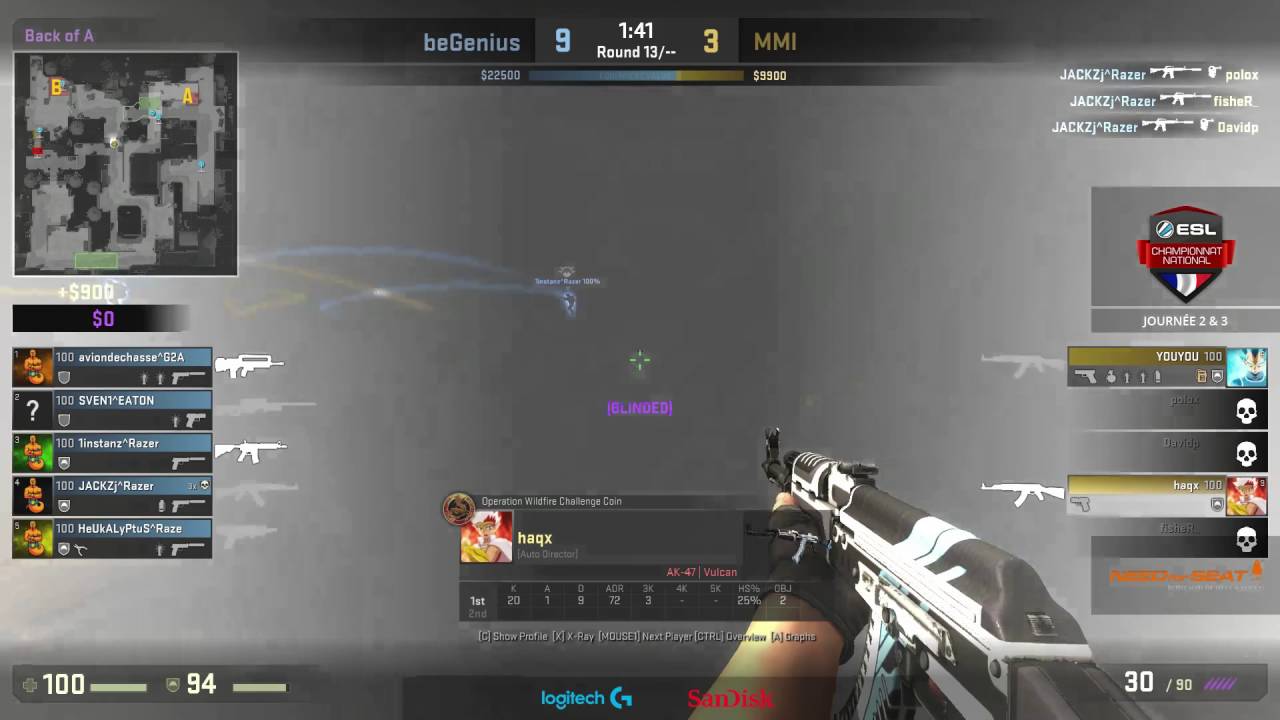 Rush B contr&eacute; par JACKZ avec ce triple kills @beGenius #ESLCN #CSGO