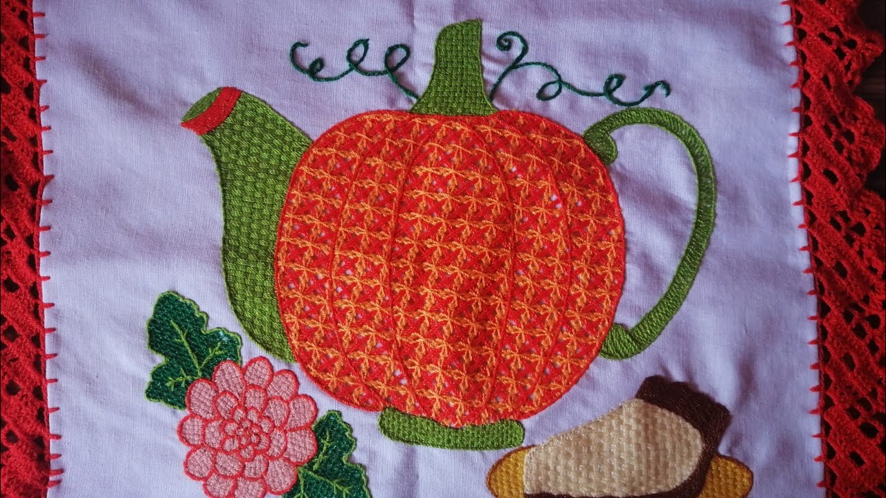 Bordado fantasía para tetera Calabaza, frutas, verduras 🎃🍎🍊