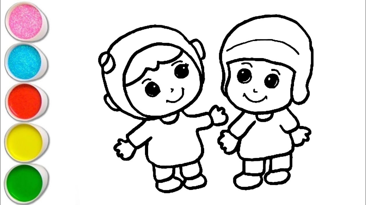 Cute Pocoyo Playing With Nina Drawing, Painting and Coloring For Kids and Toddlers_ Child Art