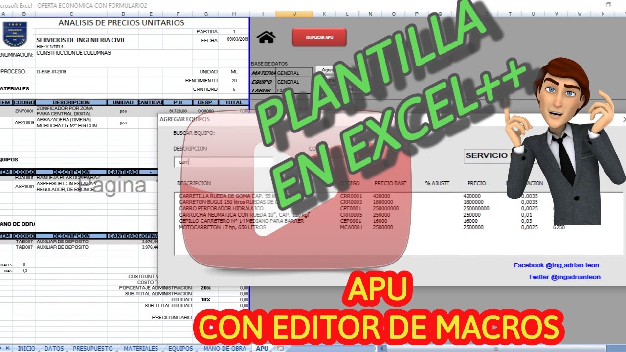 ANÁLISIS DE PRECIOS UNITARIOS excel con macros habilitados presupuestos