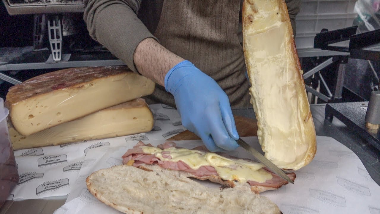 Italian Baked Sandwiches and Flowing Raclette Cheese. London Street Food