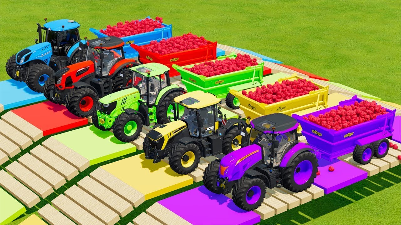 LOAD RASPBERRY & TRANSPORT BATTLE WITH LANDINI, JCB, JOHN DERRE TRACTORS   Farming Simulator 22