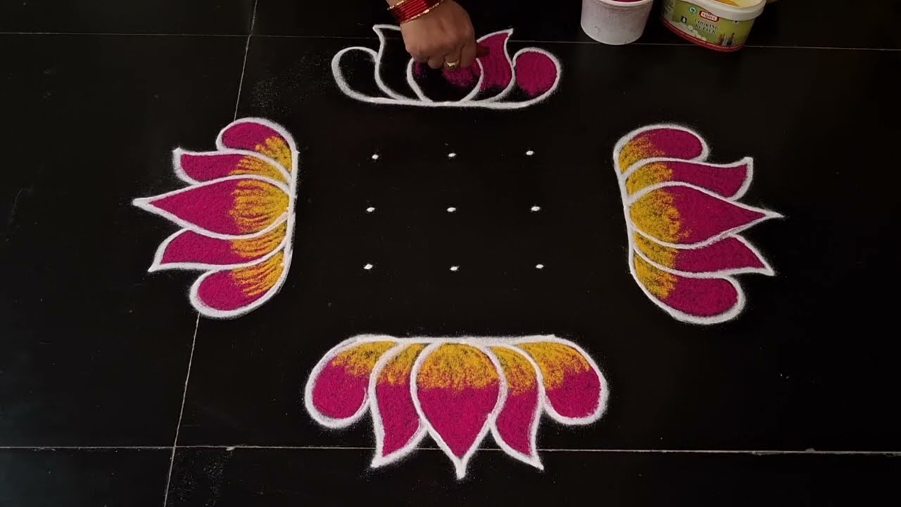 Simple and easy lotus kolam 🌹 daily muggulu 🌹 easy rangoli design 