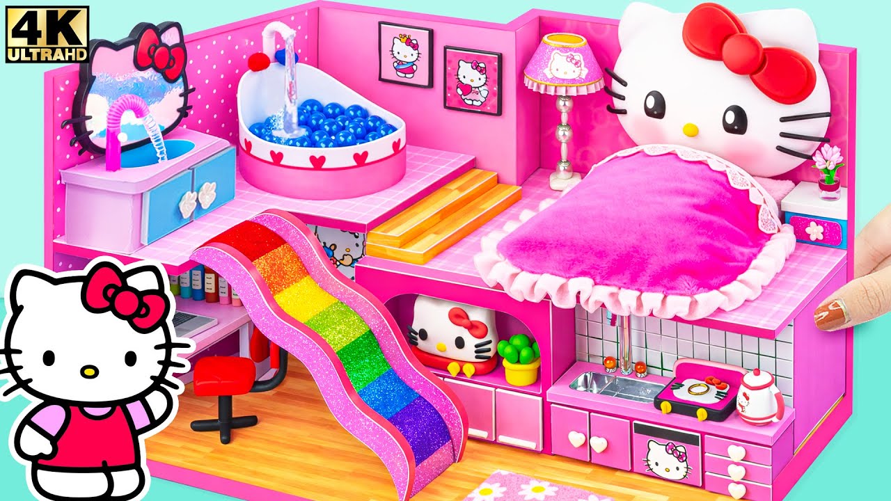Make Hello Kitty House with Bedroom, Study Room, Kitchen & Rainbow Slide 💖🌈 DIY Miniature House