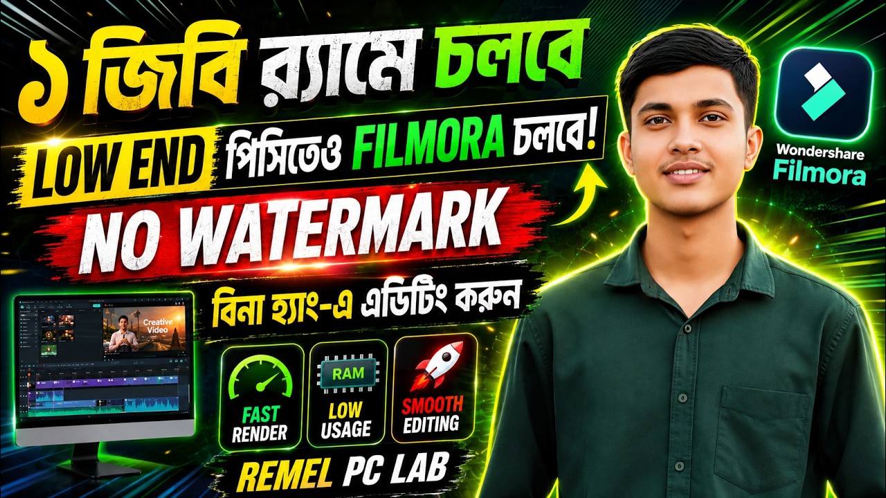 যে কোনো লো-এন্ড পিসিতে Filmora চালান মাখনের মতো! 🚀 [১ জিবি র‍্যামেও চলবে] REMEL PC LAB