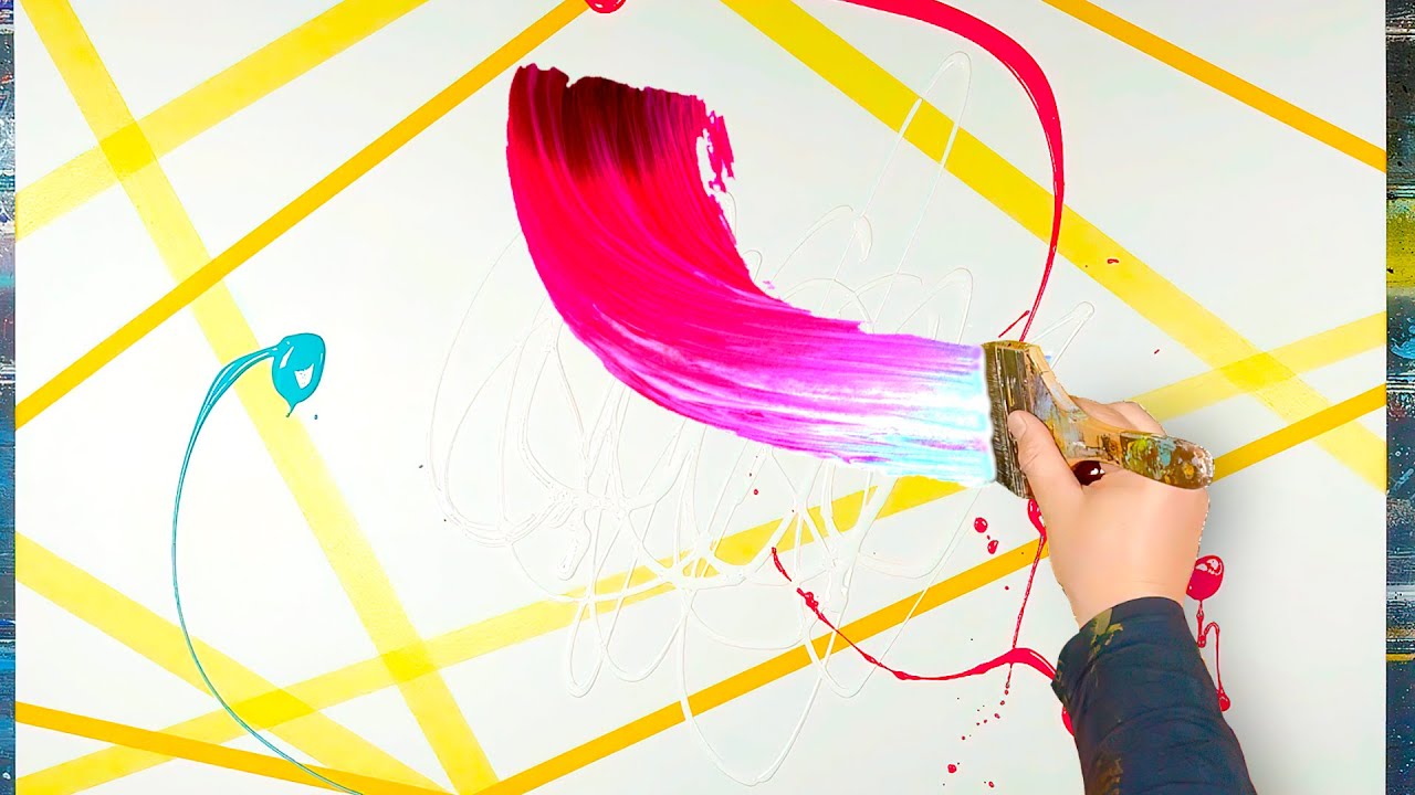 ABSTRACT ART PAINTING Demo With Acrylic Paint and Masking tape | Acuti