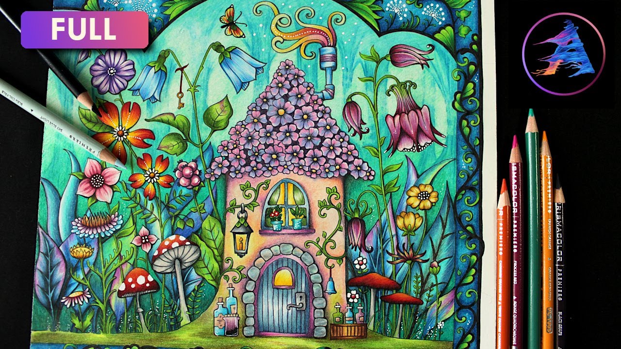Coloring Forest Background, House and Flowers | WORLD OF FLOWERS by Johanna Basford | Prismacolor