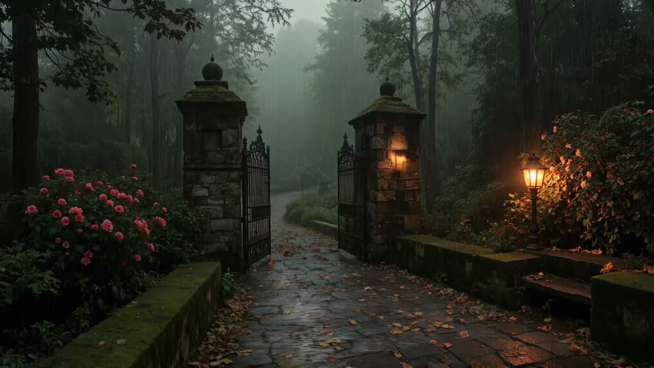 A Secluded Forest Gate in a Forgotten Estate | Dark Instrumental Academia | Rainy Spring Ambience